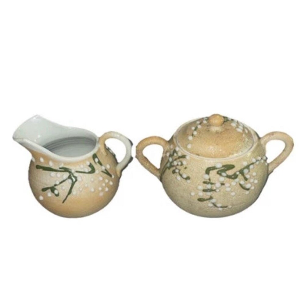 Japanese Creamer and Sugar Sharkskin Glaze Moriage Decoration